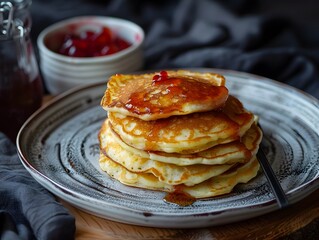 Quark pancakes Quarkkeulchen with apple sauce