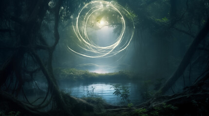 Obraz premium Mysterious Forest, Mysitc Magic Woods, Generative AI