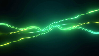 Energetic dynamic lines of neon green and yellow cut sharply across a deep midnight blue background creating intense visual contrast.