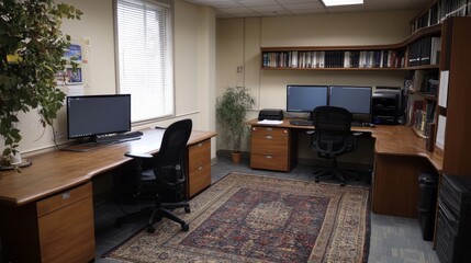 Modern Office Workspace with Dual Monitors