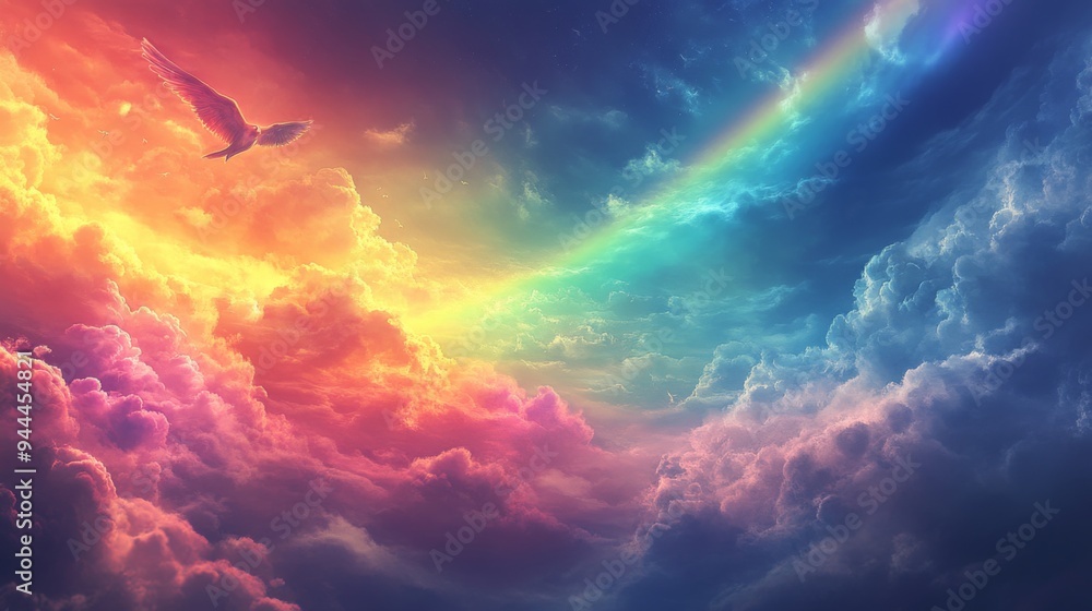 Canvas Prints heavenly flight over rainbow clouds