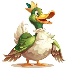 Fototapeta premium Duck king fantasy animal cartoon isolated whitebackground