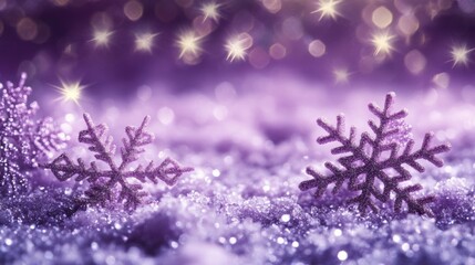 Sparkling Purple Snowflakes in Winter Wonderland