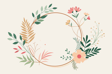 Minimalistic geometric floral empty frames. Calligraphic round or square shapes with branches and flowers. Elegant herbs or blossoms.
