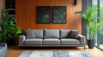 Interior of stylish living room with comfortable sofa