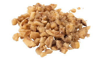 pile of chopped walnuts isolated for topping ingredient