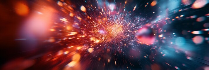 Fototapeta premium Colorful burst of light and particles swirling in a dynamic cosmic scene at night
