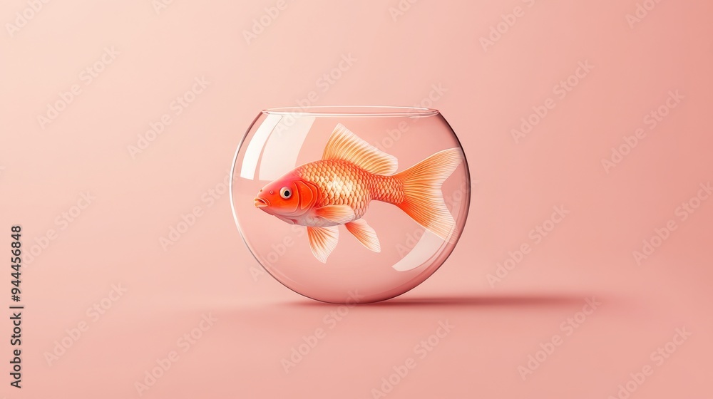 Poster a 3d single icon of a fish swimming in a clear bowl showcasing a minimalistic design with a clean ou