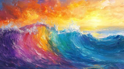 Abstract Colorful Waves Oil Painting