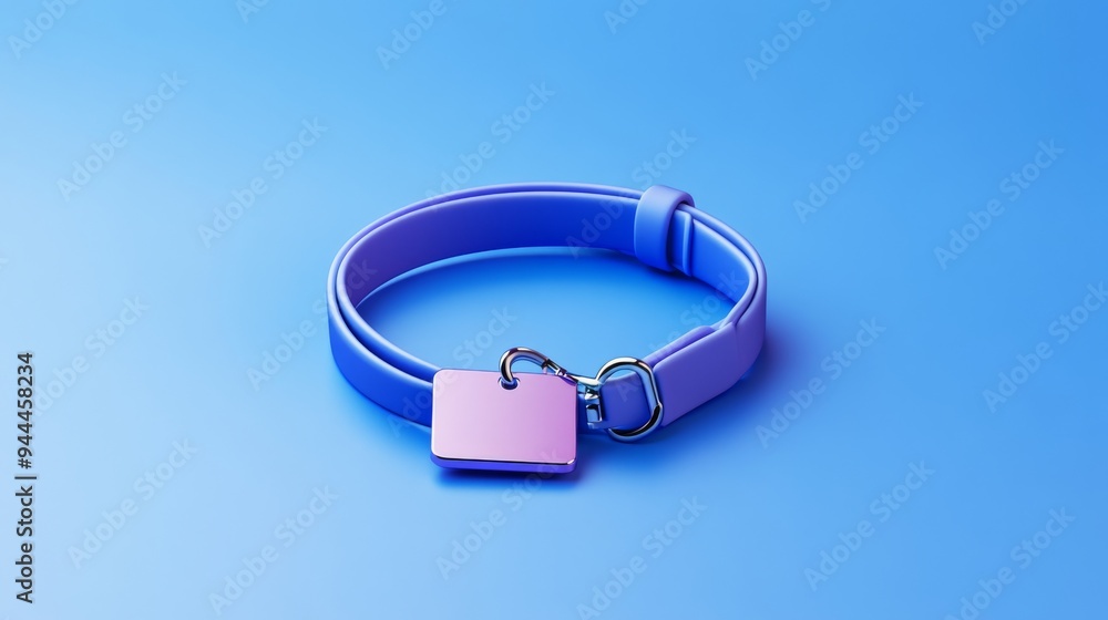 Poster a 3d single icon of a dog collar with a shiny tag illustrated in a simple and modern style.