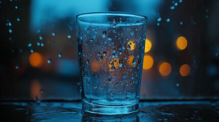 Glass of Water by Rainy Window