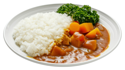 PNG Japanese curry rice plate vegetable broccoli.
