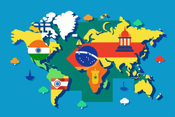 Concept of BRICS Union. Brasil Russia India China South Africa association
