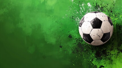 Naklejka premium A close-up of a soccer ball on a vivid field during a rainy match at night