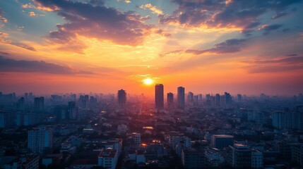 Fototapeta premium Epic Urban Sunset Over City Skyline