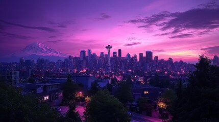 Fototapeta premium Vibrant Seattle Skyline at Sunset