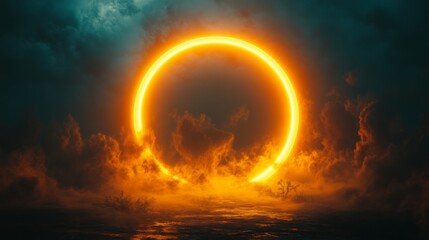 Glowing Neon Ring in Mystic Landscape