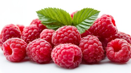 Fresh Raspberries with Leaves