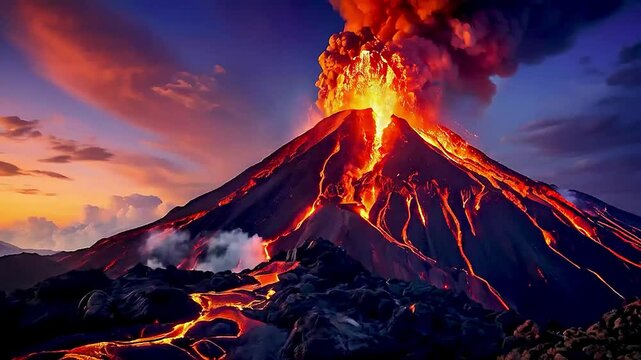a volcano  erupting