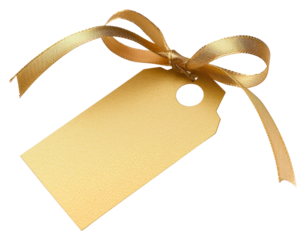 PNG Price tag paper label gift shape with ribbon gold white background celebration.