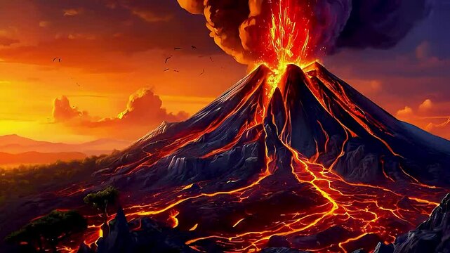 a volcano  erupting