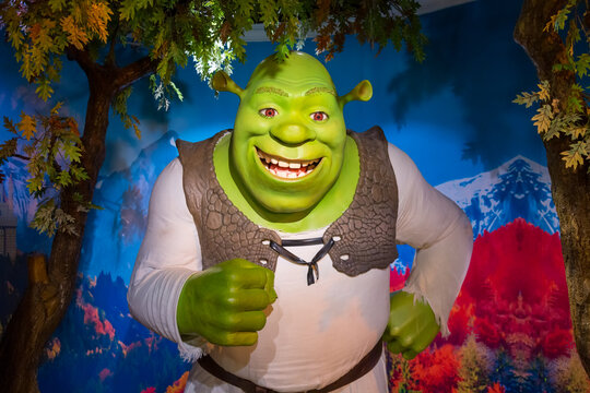 Istanbul, Turkiye - May 7, 2022: Shrek sculpture in Madame Tussauds museum in Istanbul.