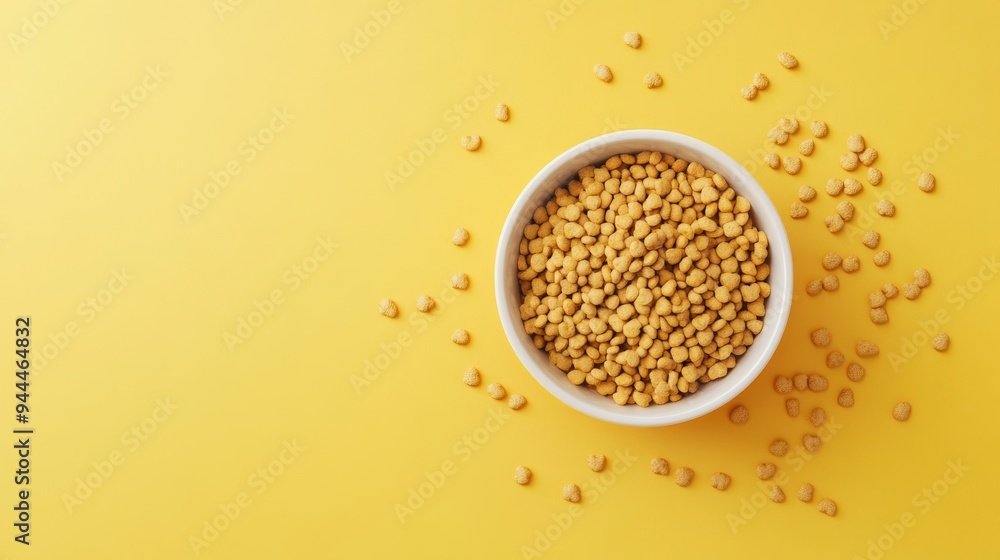 Poster a 3d single icon of a pet food bowl filled with kibble designed in a simplistic and modern style. th