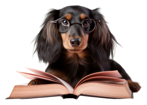 PNG Reading book publication dachshund.