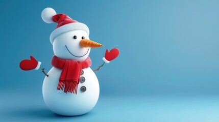 cute happy snowman isolated on blue background