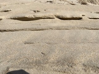 Uneven tracks in the sand with shadows