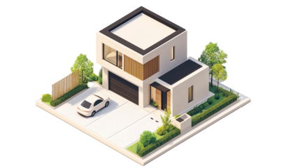 Isometric simple modern house eco living isolated on a white background