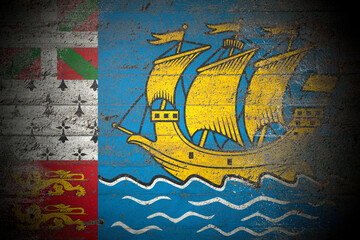 Flag of Saint Pierre and Miquelon on rough concrete wall