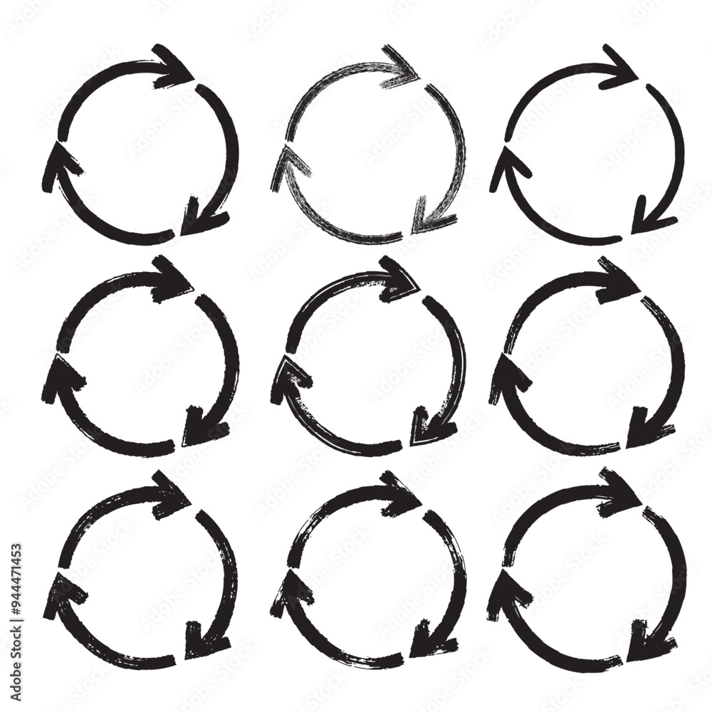 Poster brush stroke circle shape arrow set vector design.