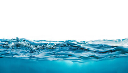 Side view surface of blue water in white background