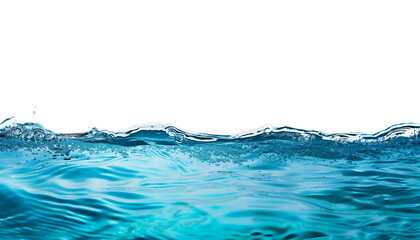 Side view surface of blue water in white background