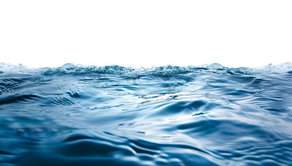 Side view surface of blue water in white background