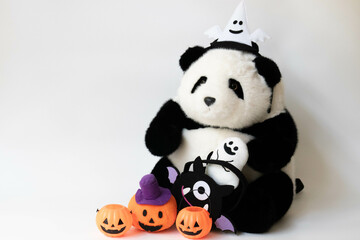 Halloween Concept, Panda plush Doll wearing Halloween Costume