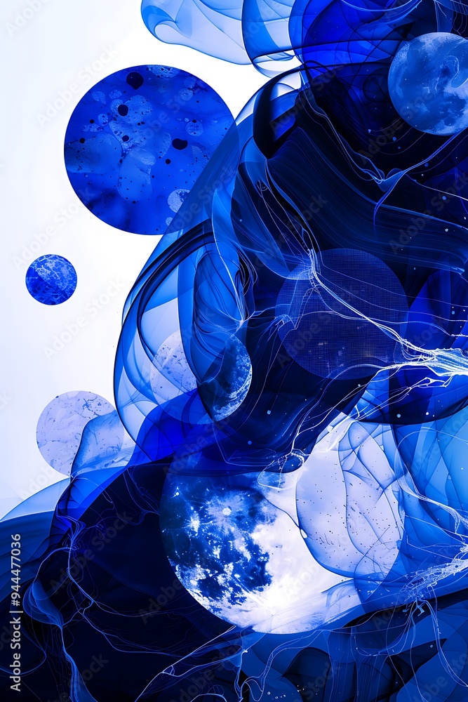 Poster an abstract blue background with intersecting spheres