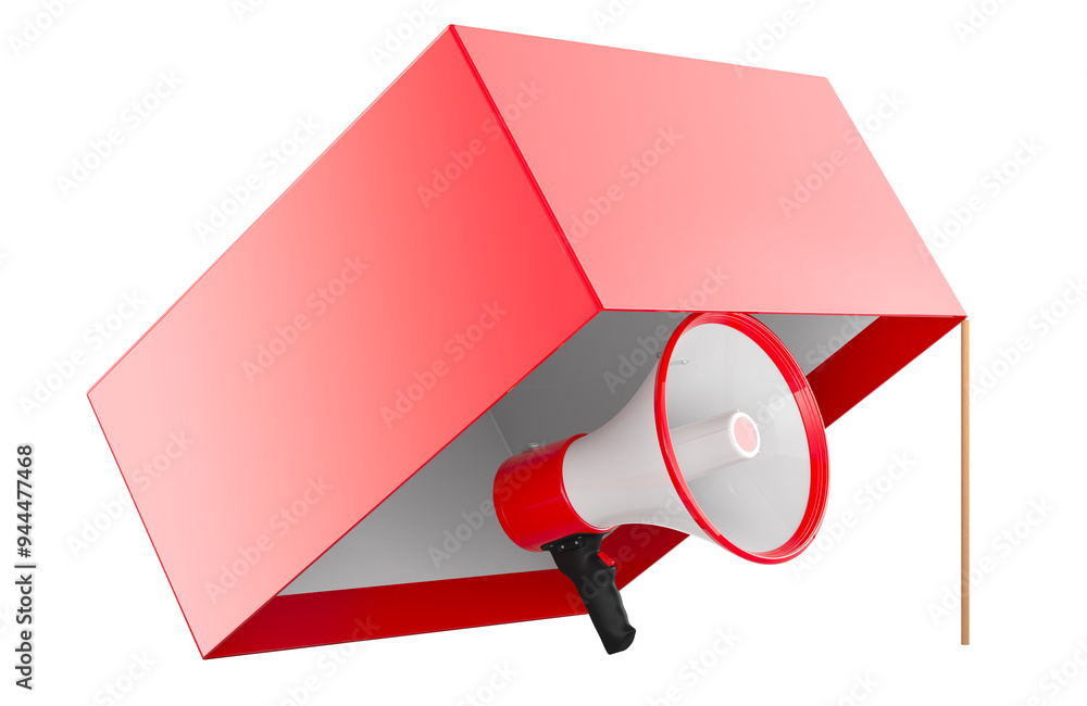Poster trap with megaphone, 3d rendering isolated on transparent background