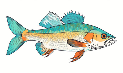 Fototapeta premium Illustration of a colorful fish with turquoise, orange, and white markings