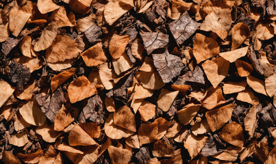 A close-up view of brown leaves on the forest floor