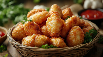 Fried chicken nuggets. AI generation