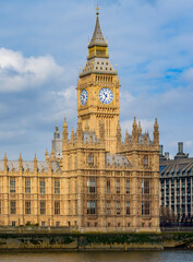 Houses of parliament and Big Ben tower with Thames river, London, UK