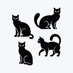 Elegant Siberian Cat Silhouette Vector Illustration Template