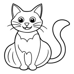 Halloween cat line art vector illustration, Halloween outline vector	
