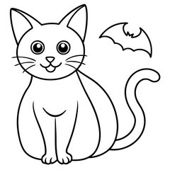 Halloween cat line art vector illustration, Halloween outline vector	

