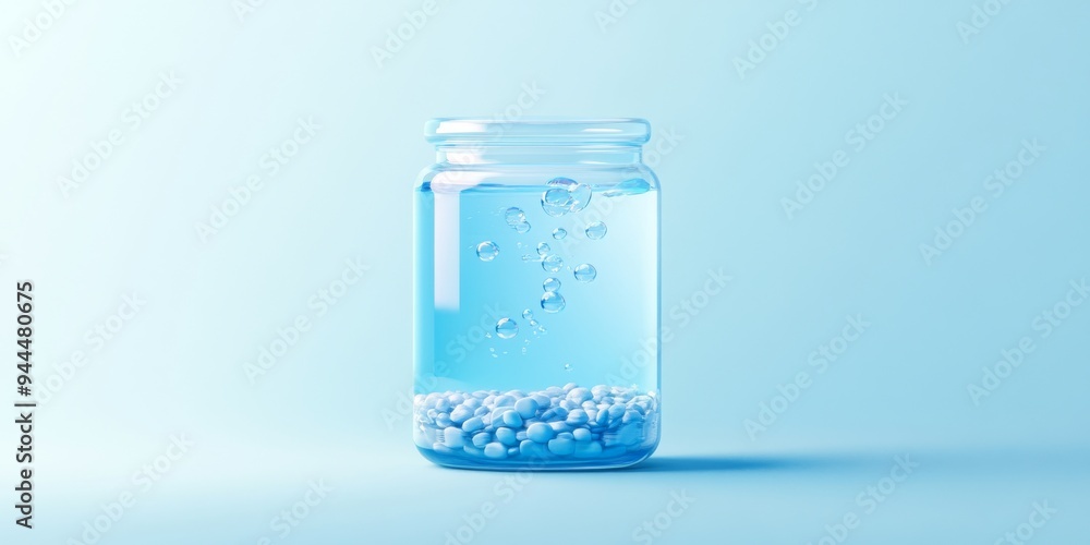 Poster a 3d icon of a fish tank with bubbles illustrated with a simple design and soft gradients. the tank 