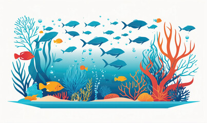 A school of fish swim through a vibrant coral reef teeming with life