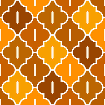 Seamless surface design with ogee ornament. Oriental traditional pattern with repeated mosaic tile. Tracery window wallpaper. Moroccan lantern motif. Arabesque digital paper, textile print. Vector art