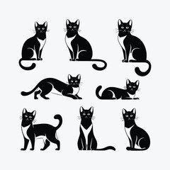 Elegant Siberian Cat Silhouette Vector Illustration Template